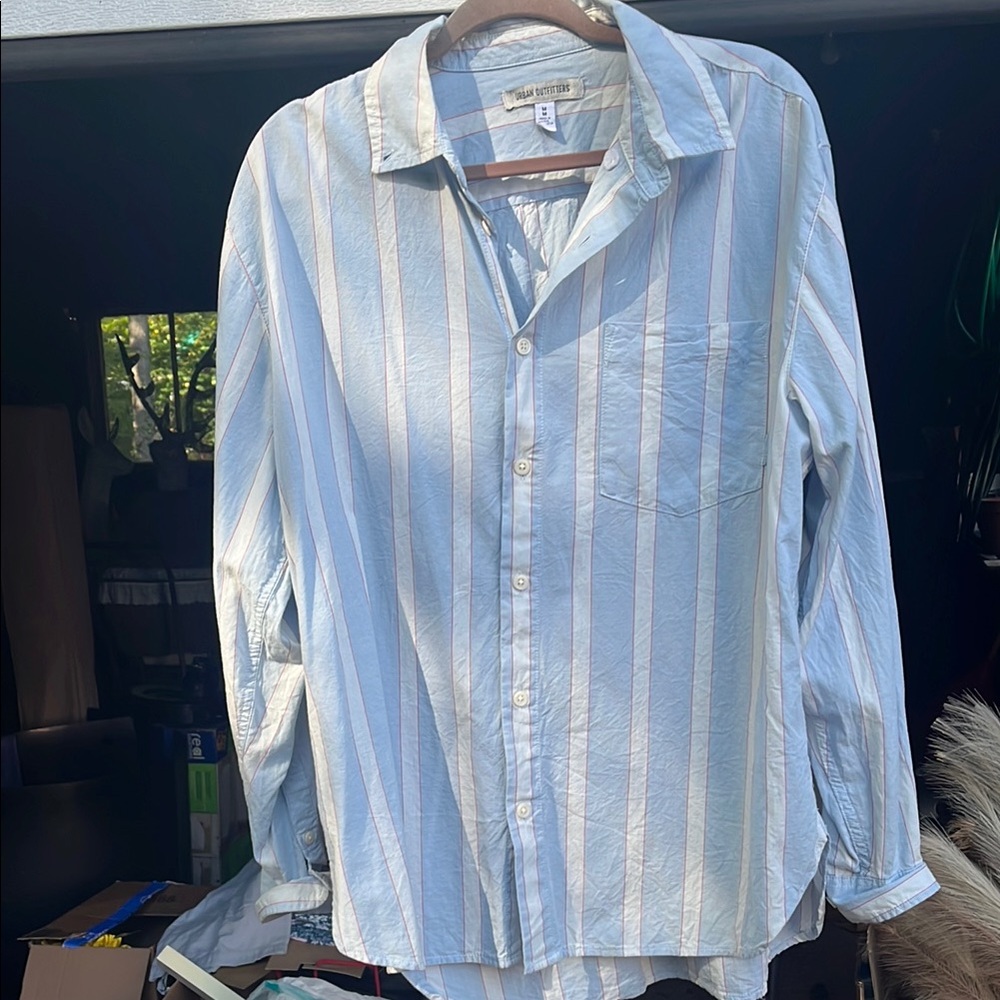 Urban Outfitters Light Blue, White & Pink Striped Button-Down Shirt
